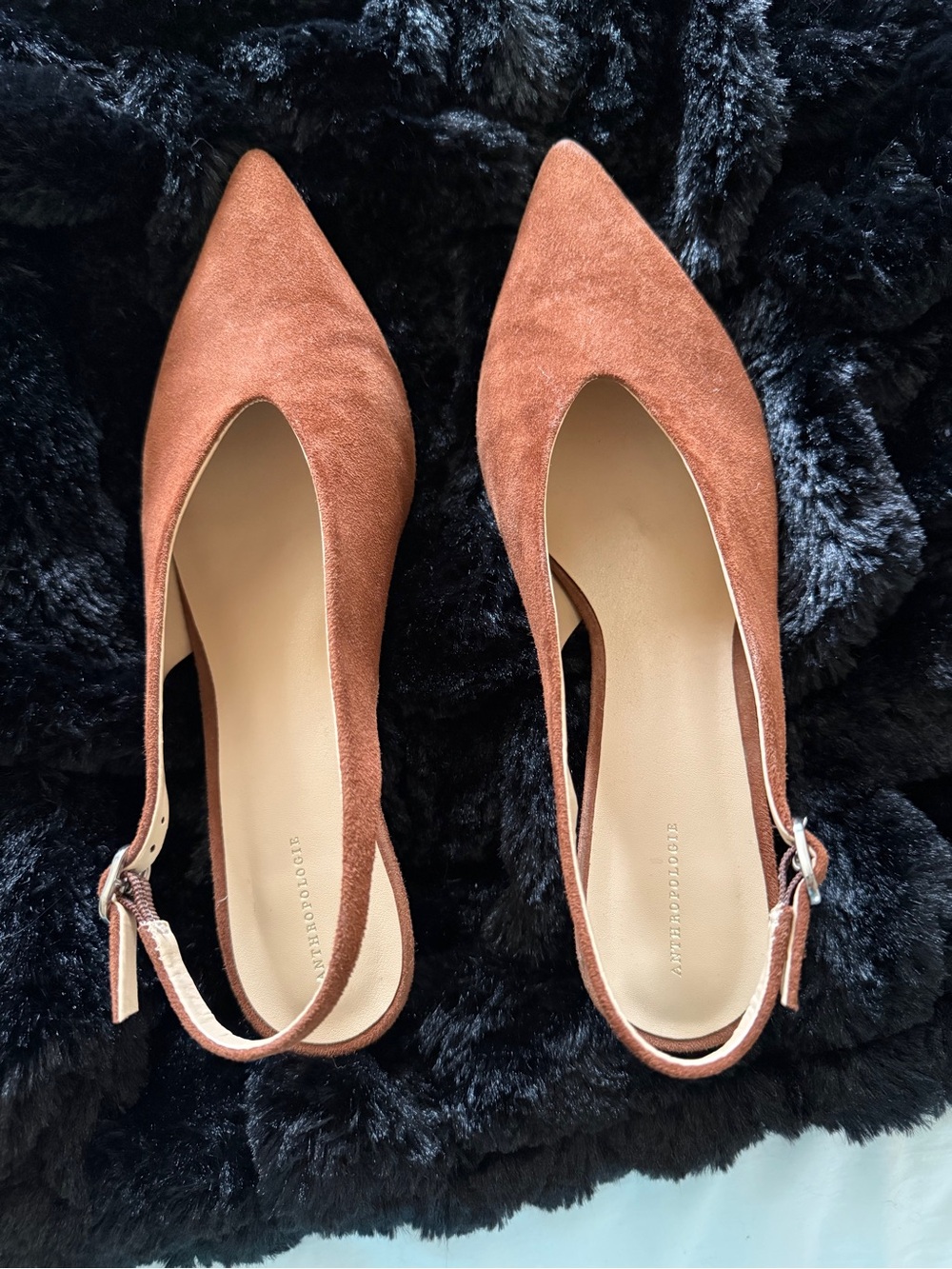 Anthropologie Rust Suede Pointed Slingback Heels